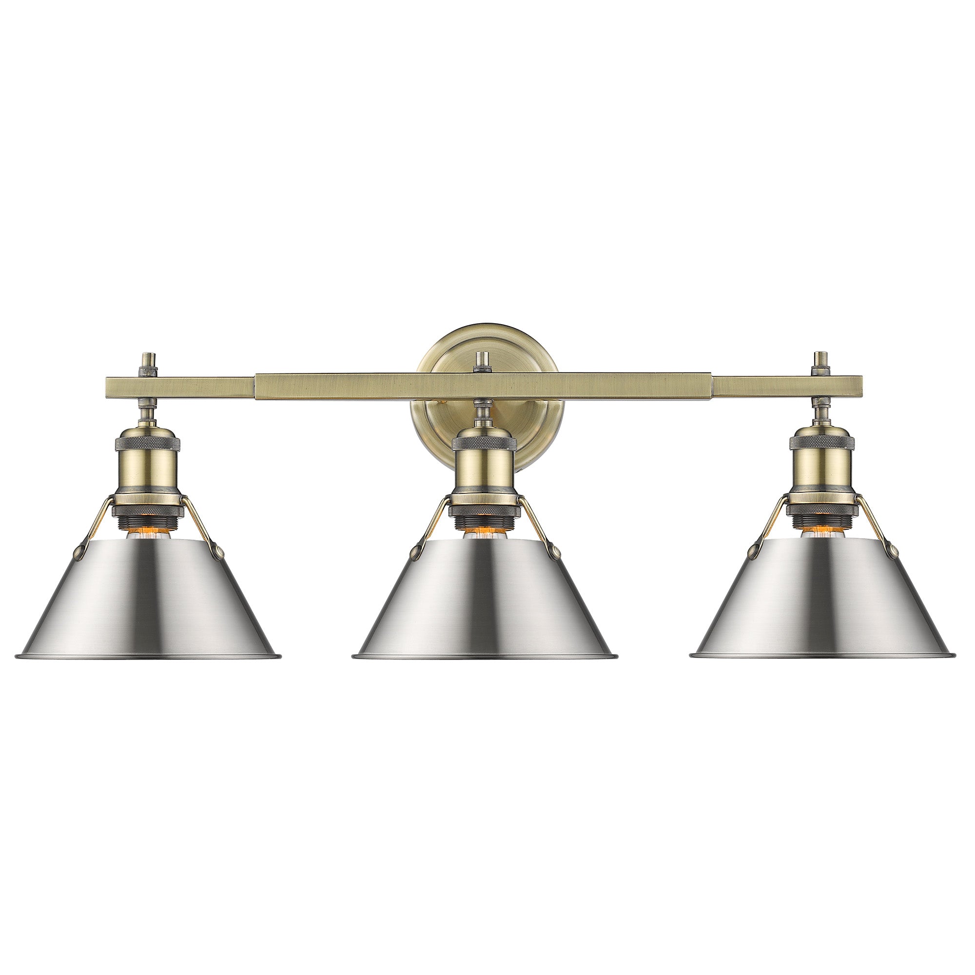 Orwell 3-Light Vanity Light in Aged Brass with Pewter - - Golden Lighting