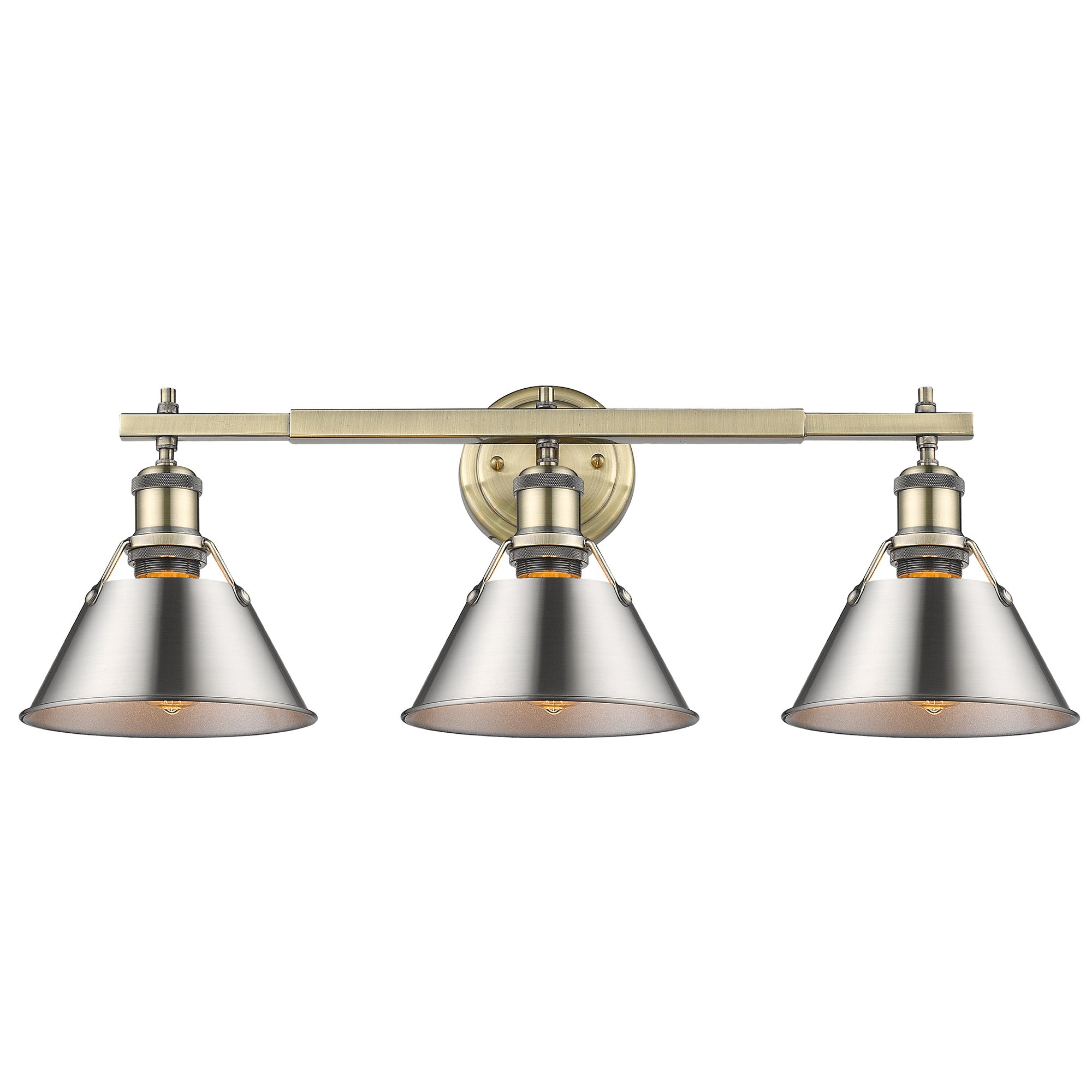 Orwell 3-Light Vanity Light in Aged Brass with Pewter - Default Title - Golden Lighting
