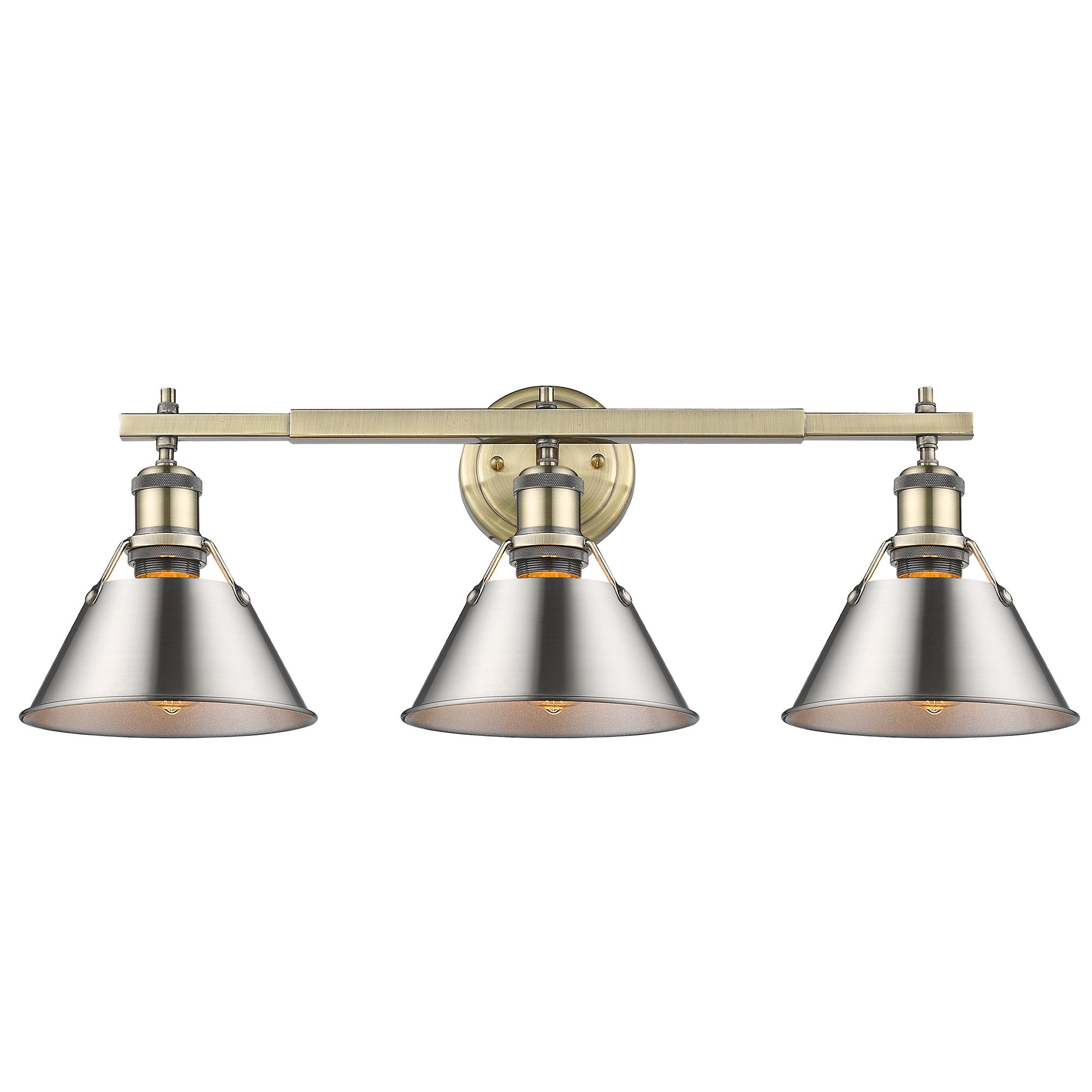 Orwell 3-Light Vanity Light in Aged Brass with Pewter - Aged Brass / Pewter / Silver - Golden Lighting