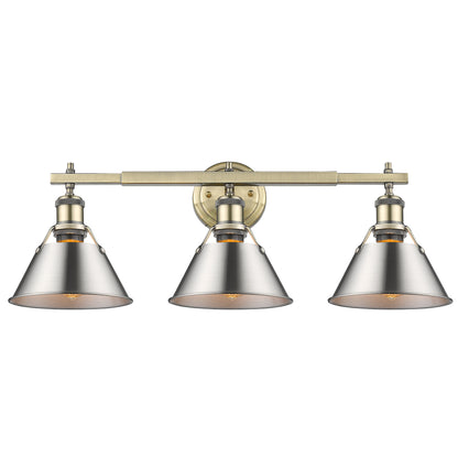 Orwell 3-Light Vanity Light in Aged Brass with Pewter - Aged Brass / Pewter / Silver - Golden Lighting