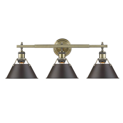 Orwell 3-Light Vanity Light in Aged Brass with Rubbed Bronze - - Golden Lighting