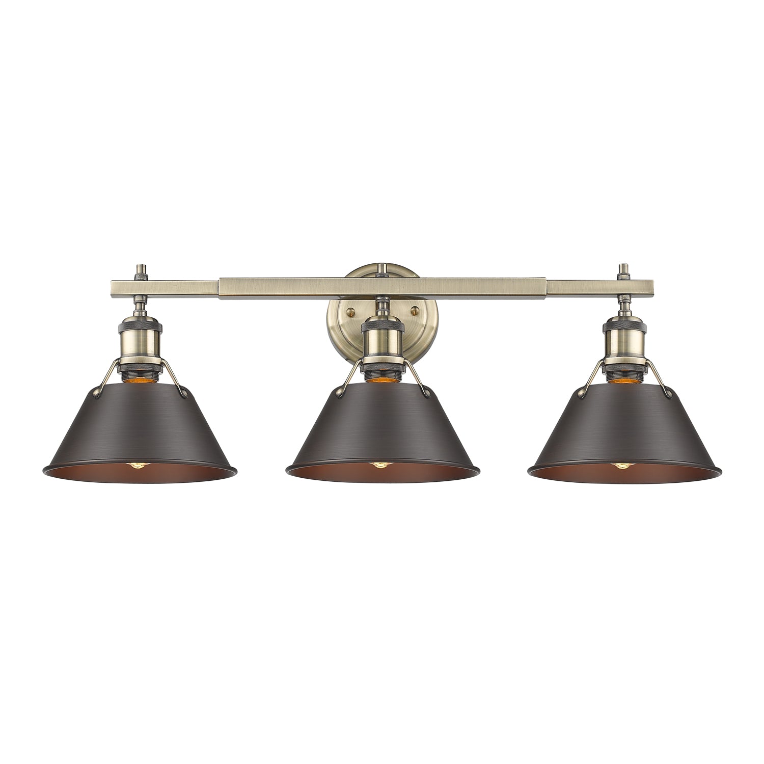 Orwell 3-Light Vanity Light in Aged Brass with Rubbed Bronze - Default Title - Golden Lighting