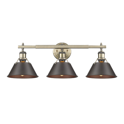 Orwell 3-Light Vanity Light in Aged Brass with Rubbed Bronze - Aged Brass / Rubbed Bronze / Bronze - Golden Lighting