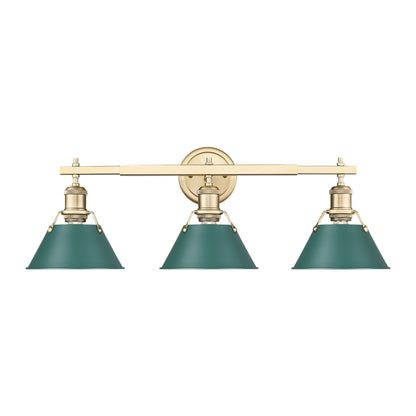 Orwell 3-Light Vanity Light in Brushed Champagne Bronze with Pine Green - - Golden Lighting