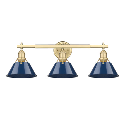 Orwell 3-Light Vanity Light in Brushed Champagne Bronze with Matte Navy - - Golden Lighting