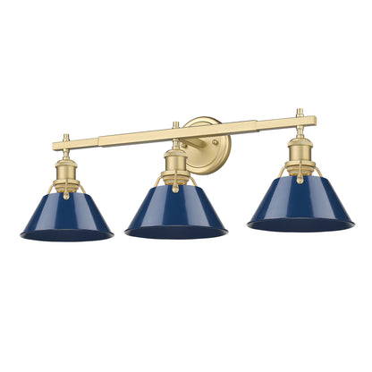 Orwell 3-Light Vanity Light in Brushed Champagne Bronze with Matte Navy - Brushed Champagne Bronze / Matte Navy / Blue - Golden Lighting