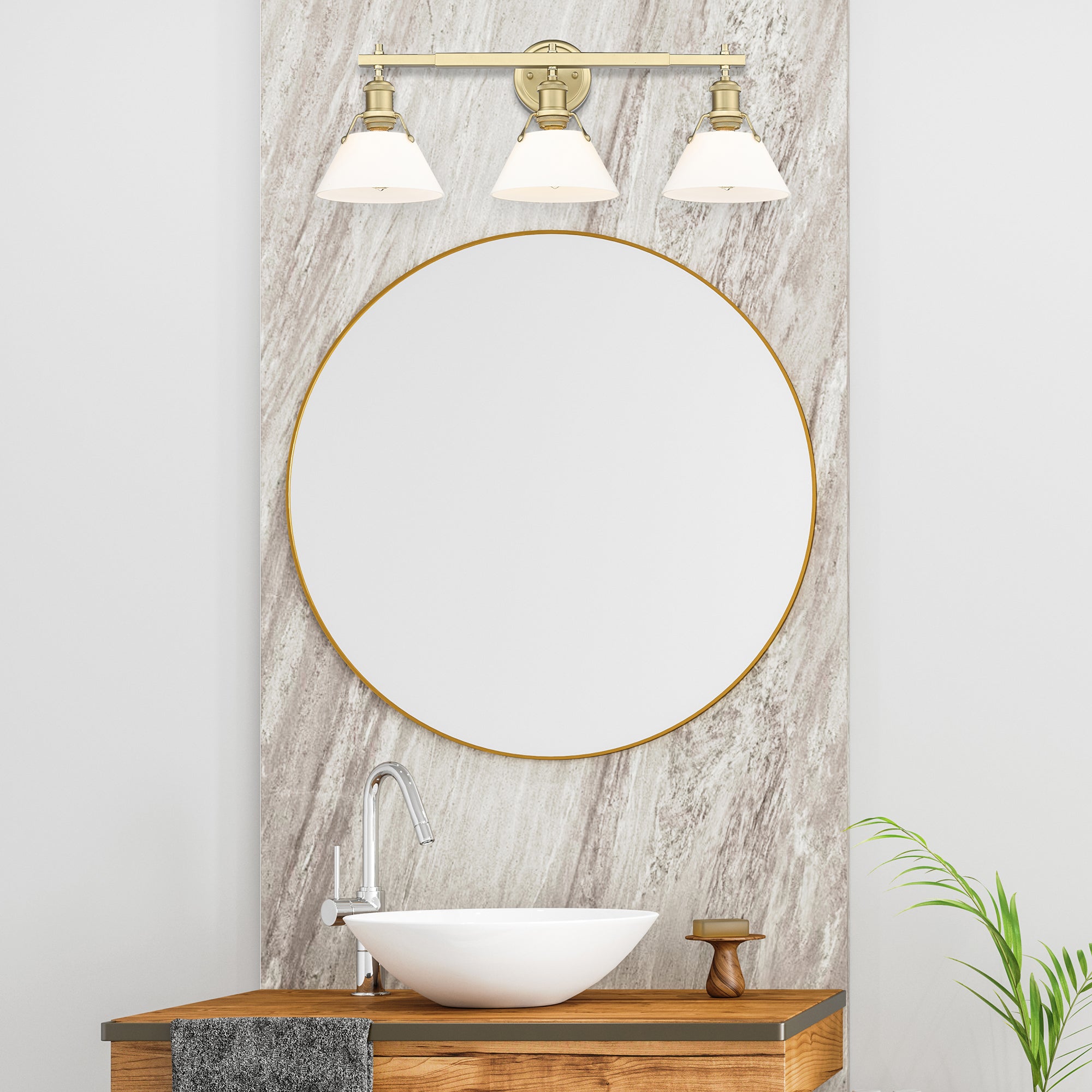 Orwell 3-Light Vanity Light in Brushed Champagne Bronze with Opal Glass - Incandescent,Type A / 3 x 100W(M) / 27.25"L x 9.875"H x 8.5"E - Golden Lighting