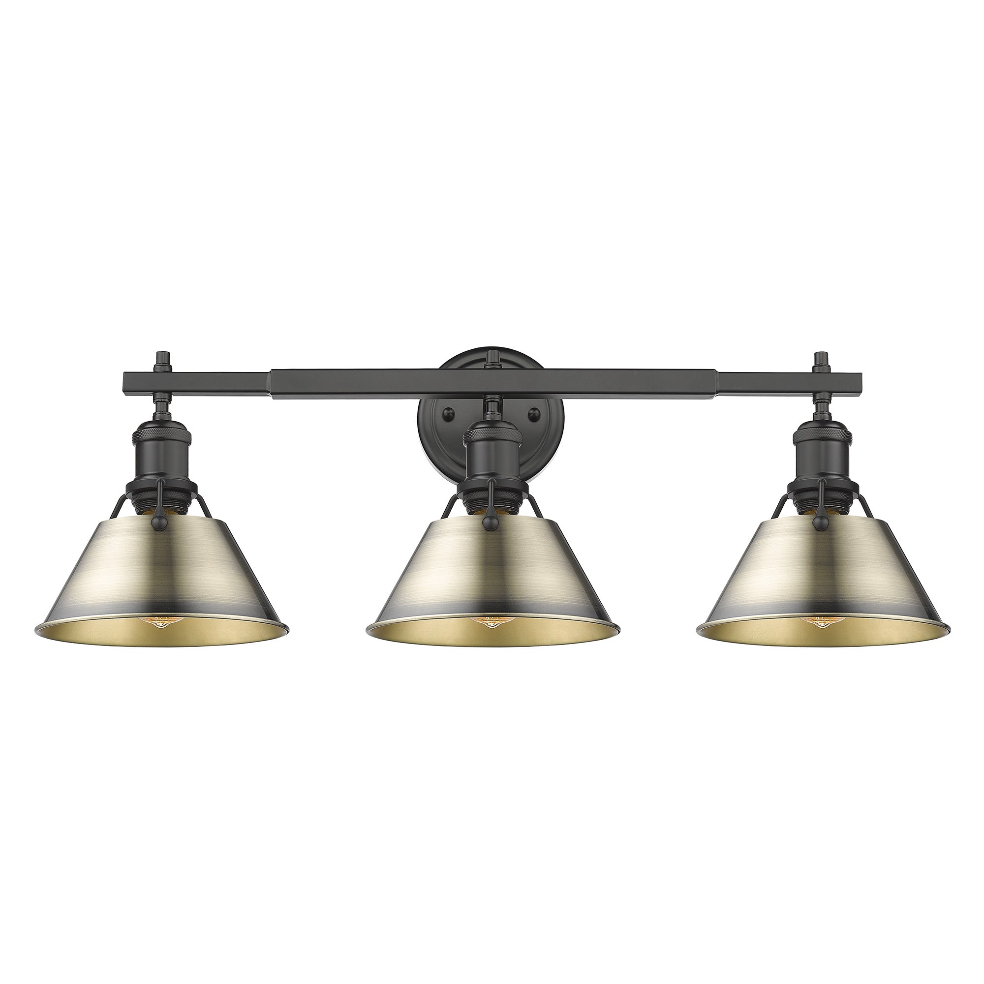 Orwell 3-Light Vanity Light in Matte Black with Aged Brass - - Golden Lighting