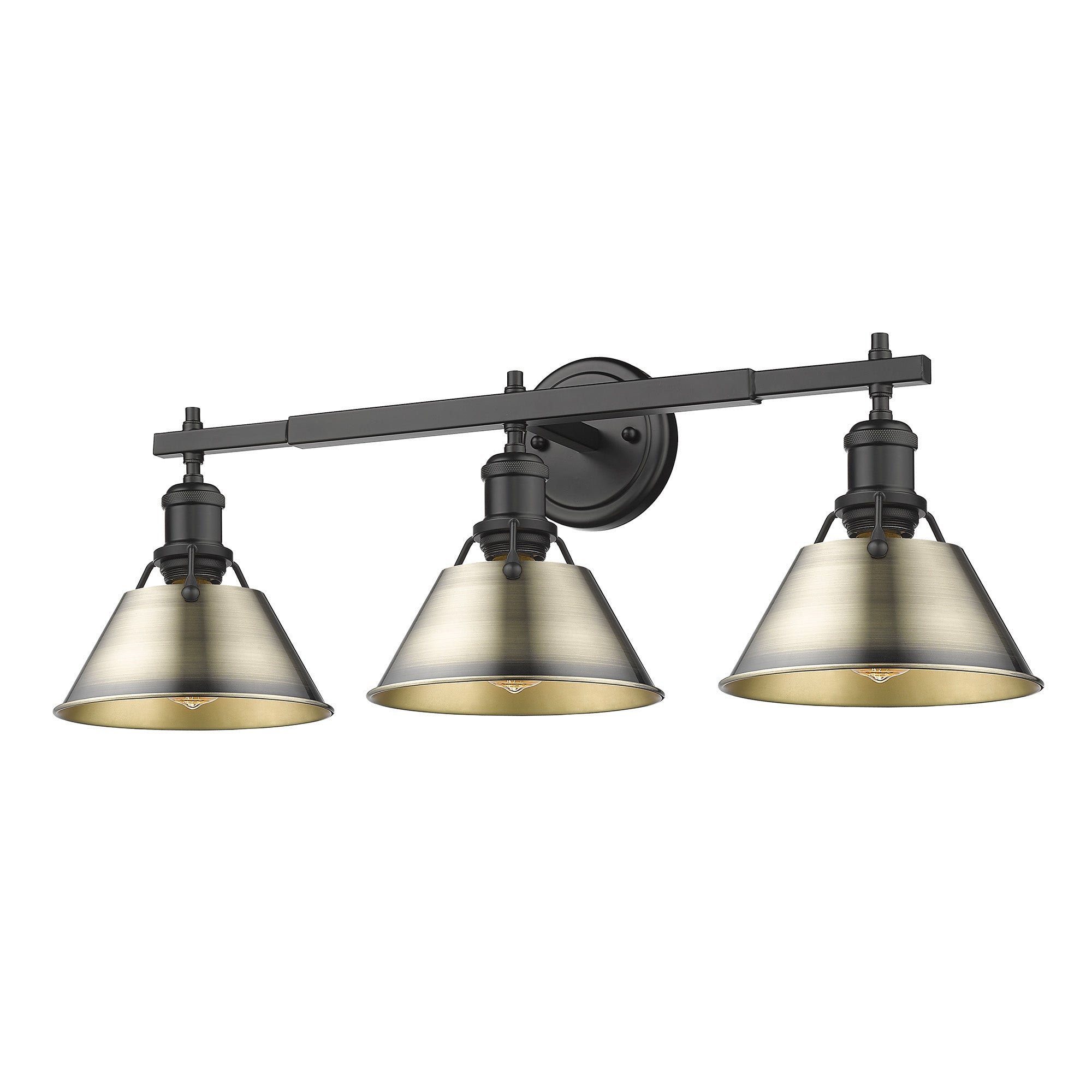 Orwell 3-Light Vanity Light in Matte Black with Aged Brass - Matte Black / Aged Brass / Gold - Golden Lighting