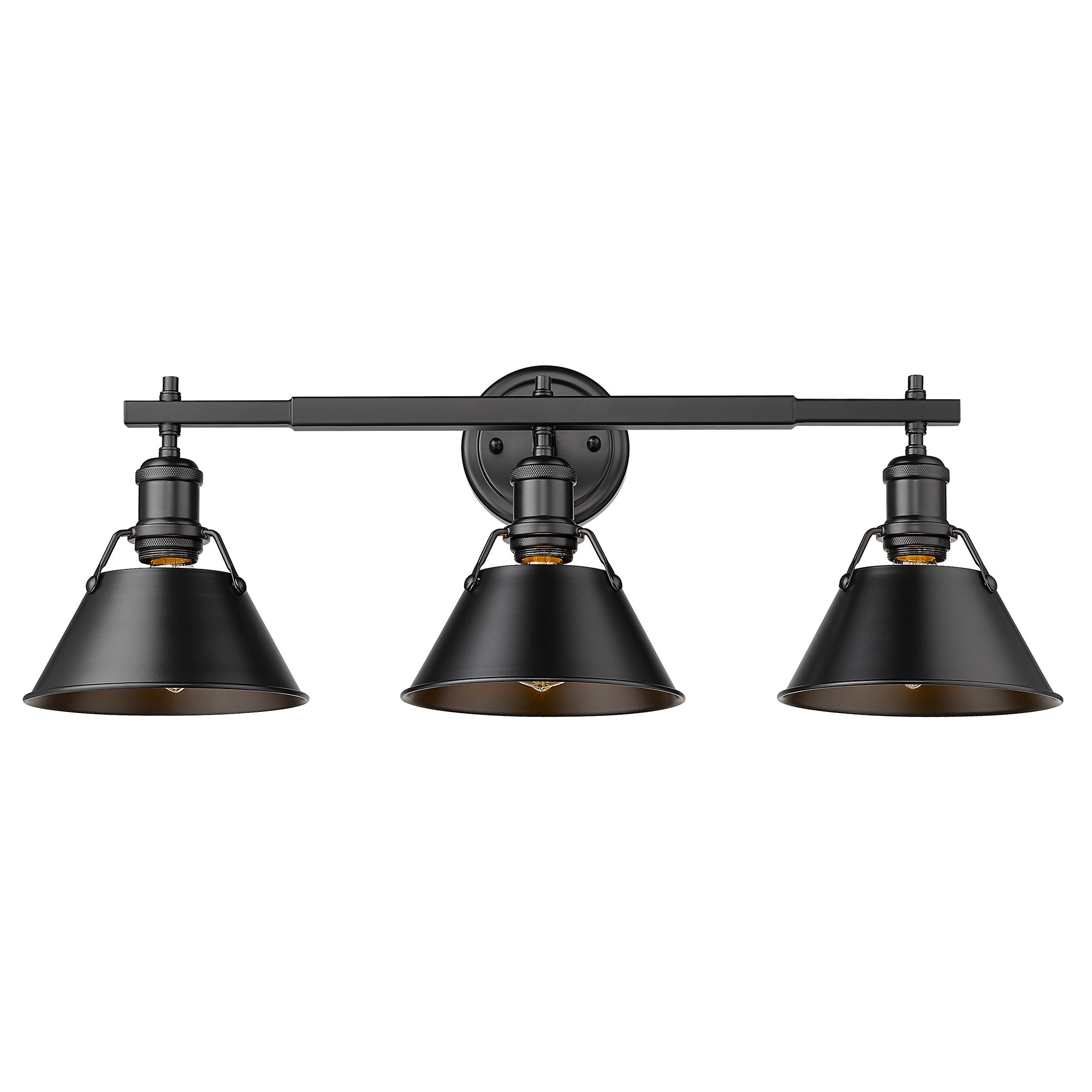 Orwell 3-Light Vanity Light in Matte Black - Matte Black / Matte Black / Black - Golden Lighting