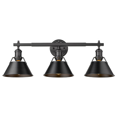 Orwell 3-Light Vanity Light in Matte Black - Matte Black / Matte Black / Black - Golden Lighting