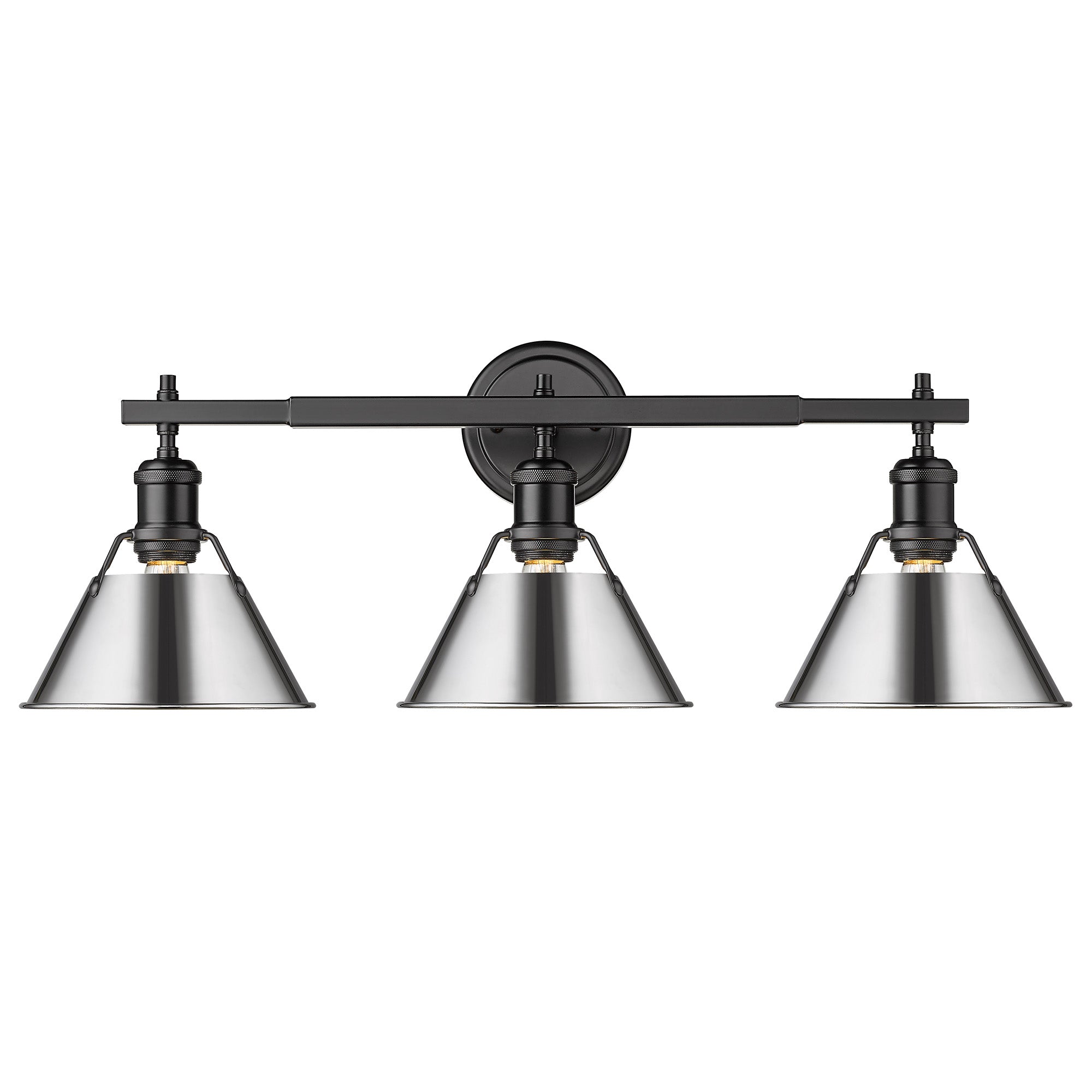 Orwell 3-Light Vanity Light in Matte Black with Chrome - - Golden Lighting