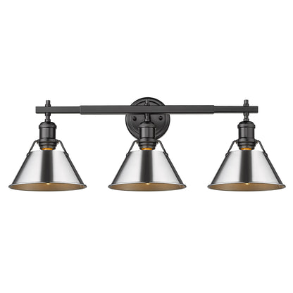 Orwell 3-Light Vanity Light in Matte Black with Chrome - Matte Black / Chrome / Silver - Golden Lighting