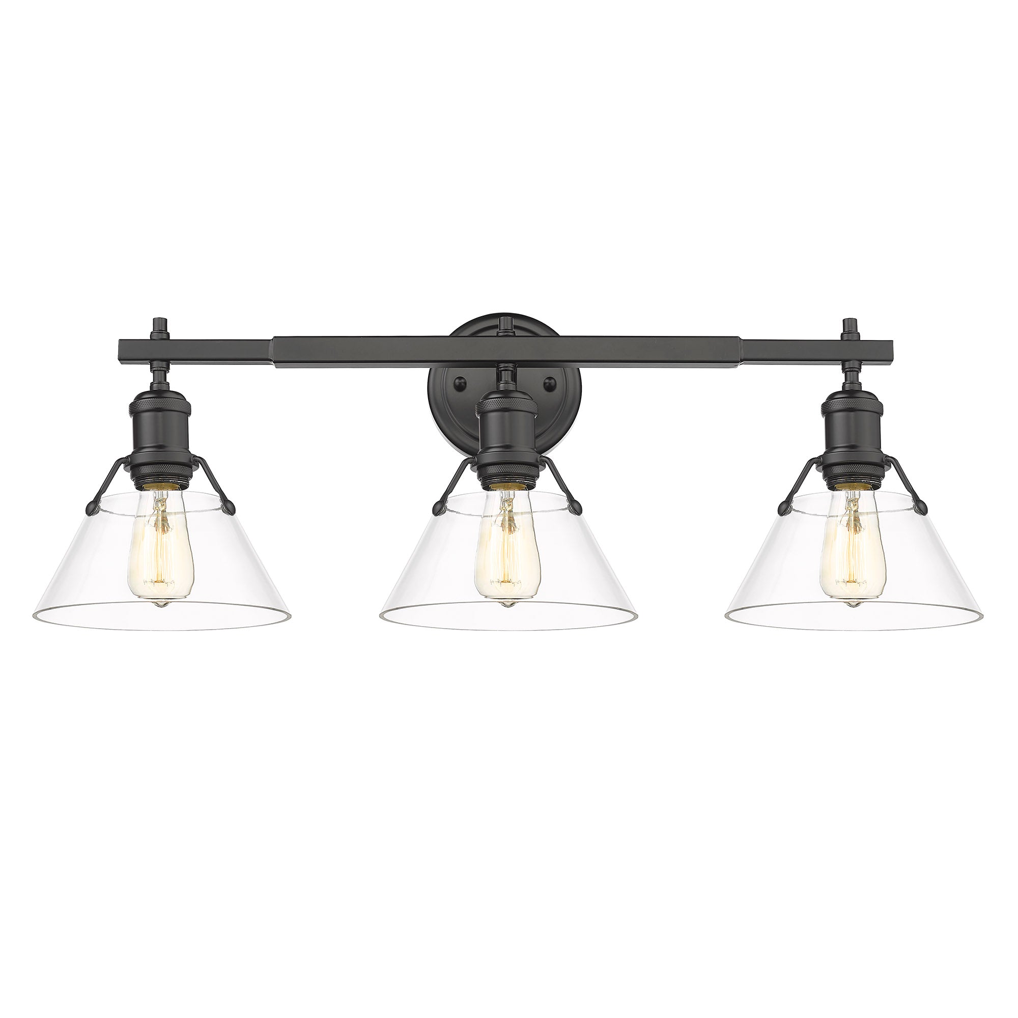 Orwell 3-Light Vanity Light in Matte Black with Clear Glass - - Golden Lighting