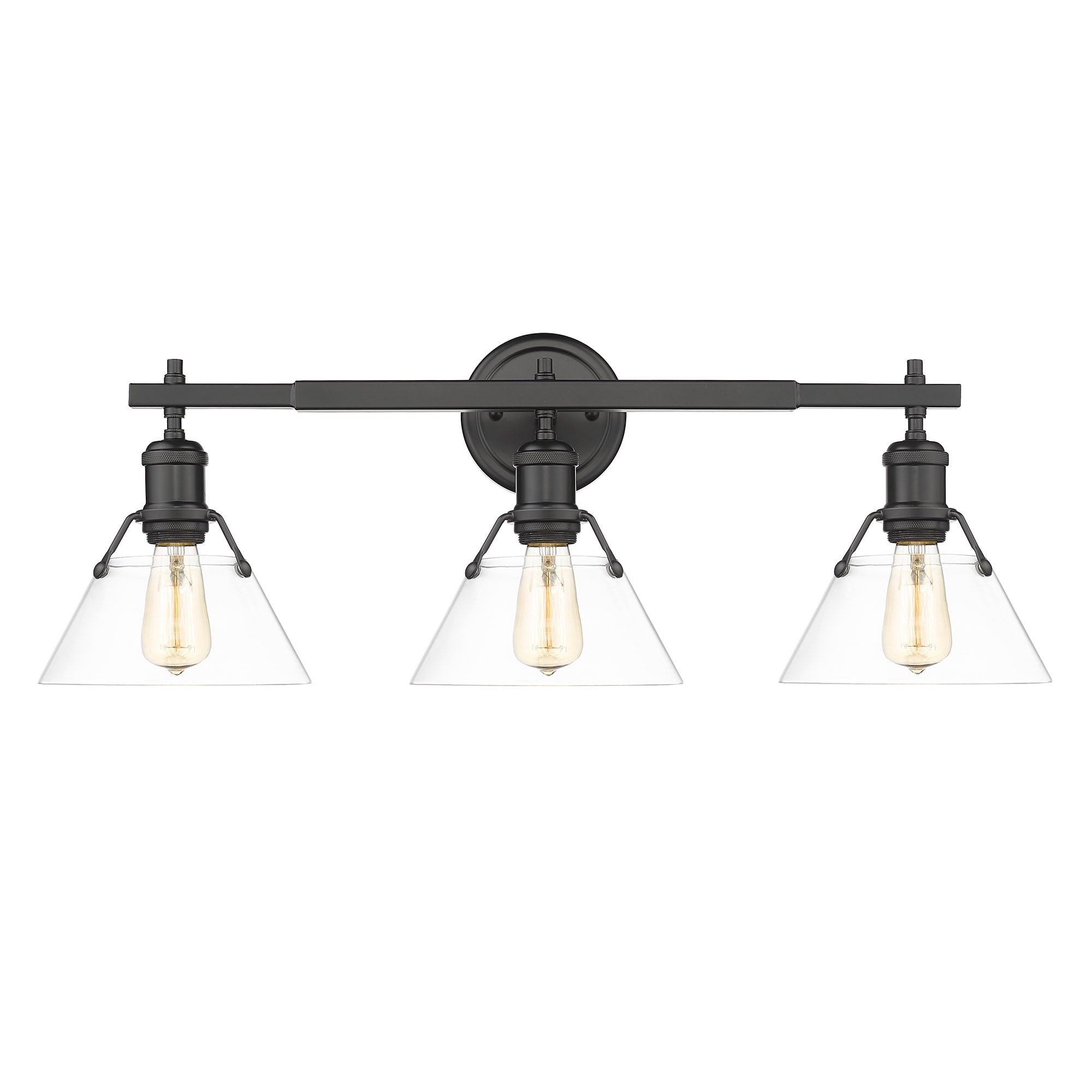 Orwell 3-Light Vanity Light in Matte Black with Clear Glass - Matte Black / Clear Glass / Clear - Golden Lighting