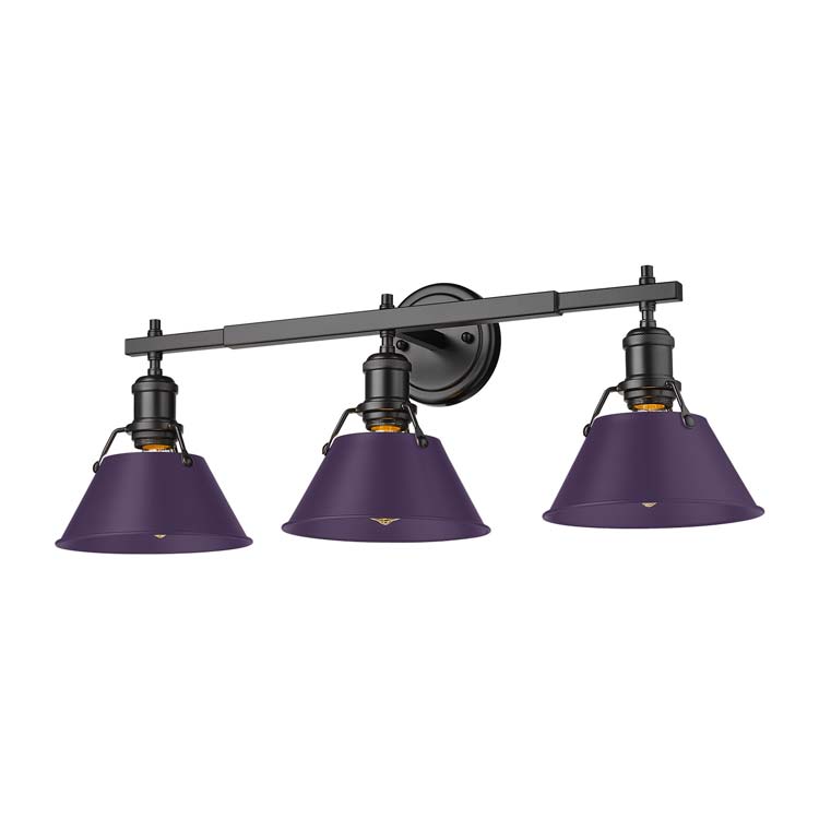 Yep by Golden Lighting Orwell 3-light Vanity in Matte Black and Exotic Purple shade