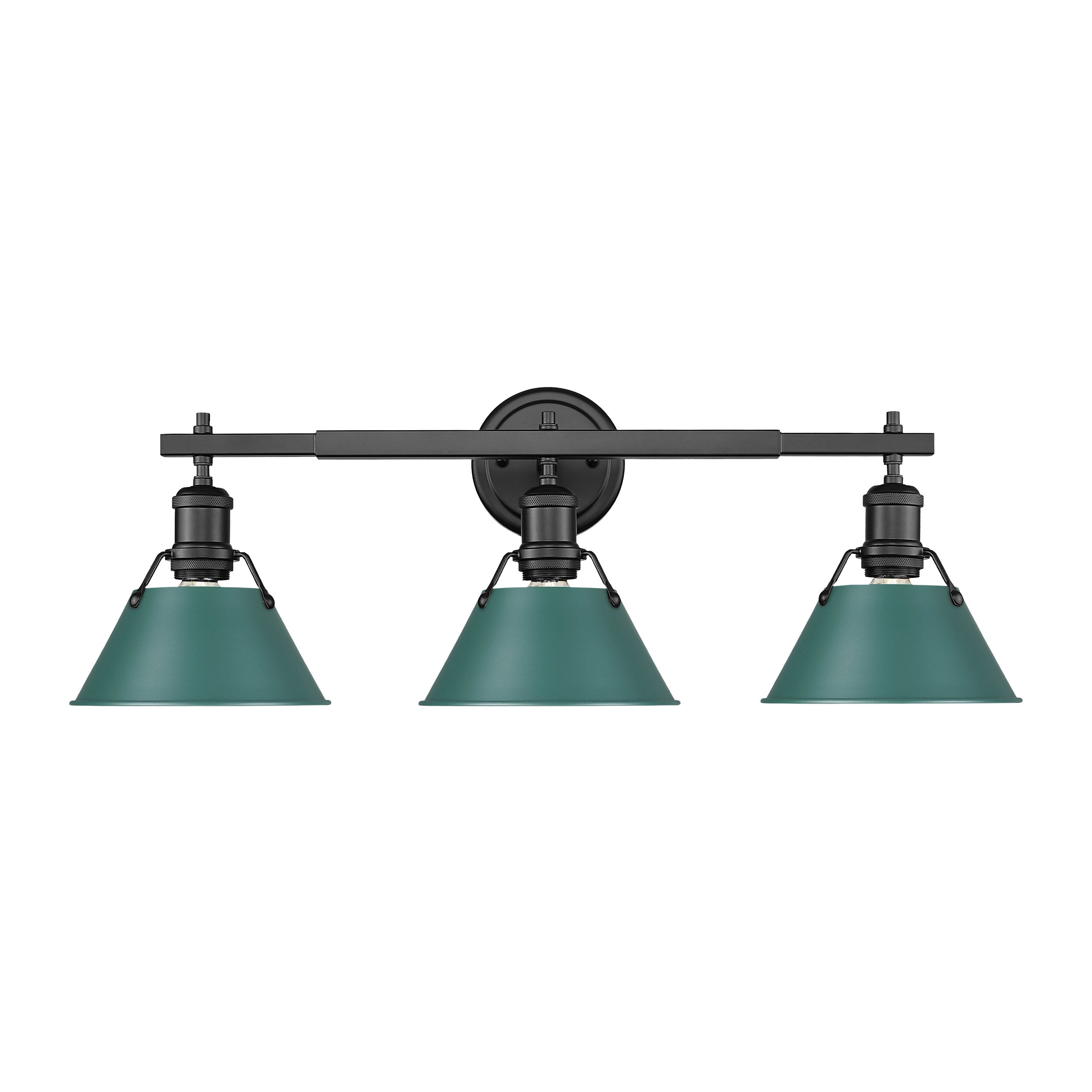 Orwell 3-Light Vanity Light in Matte Black with Pine Green - - Golden Lighting