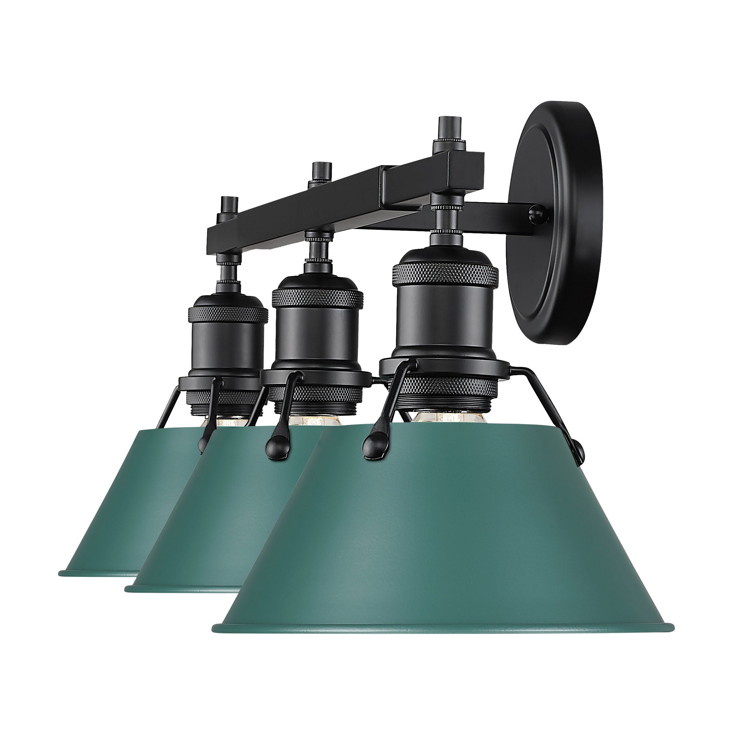 Orwell 3-Light Vanity Light in Matte Black with Pine Green - Matte Black / Pine Green / Green - Golden Lighting