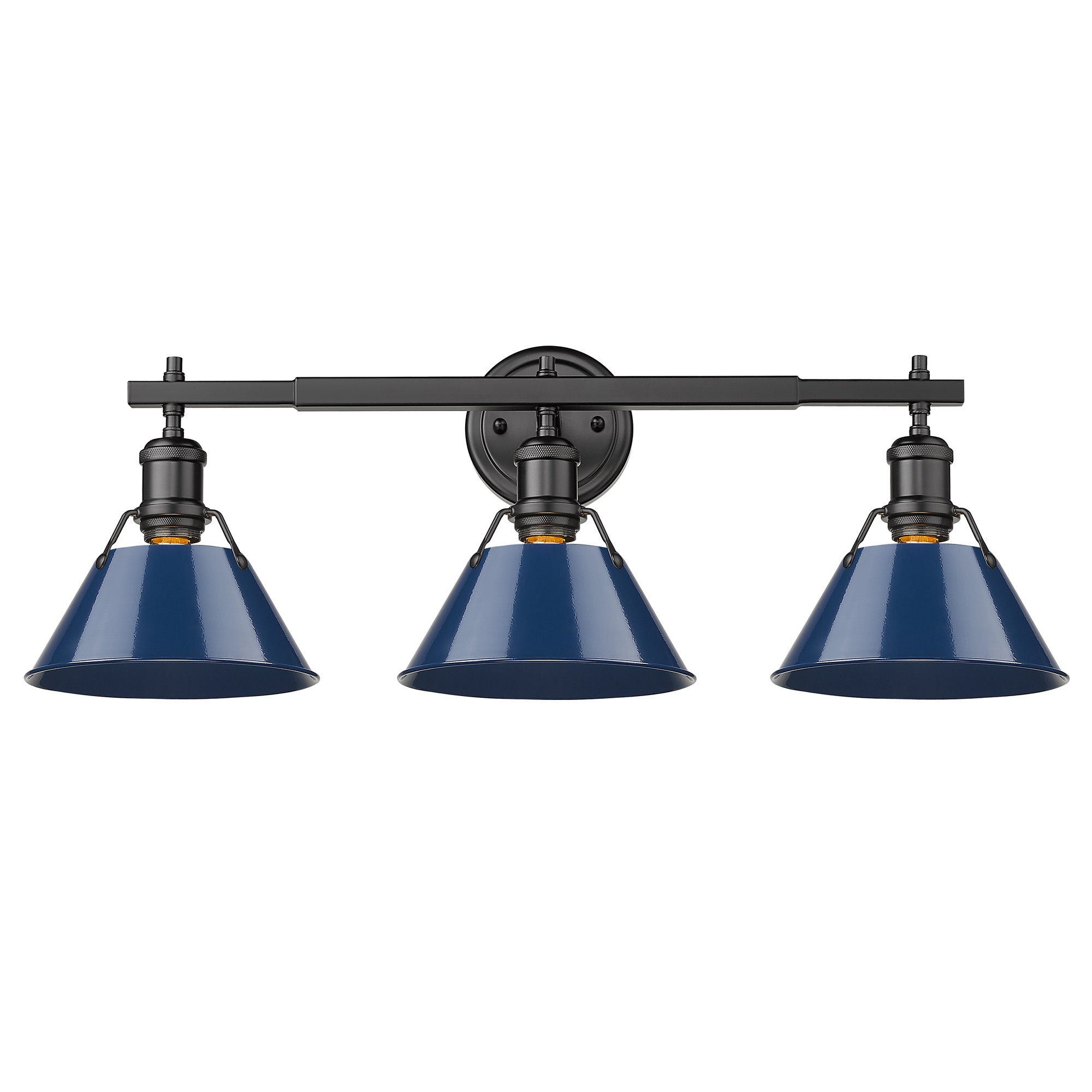 Orwell 3-Light Vanity Light in Matte Black with Matte Navy - Matte Black / Matte Navy / Blue - Golden Lighting