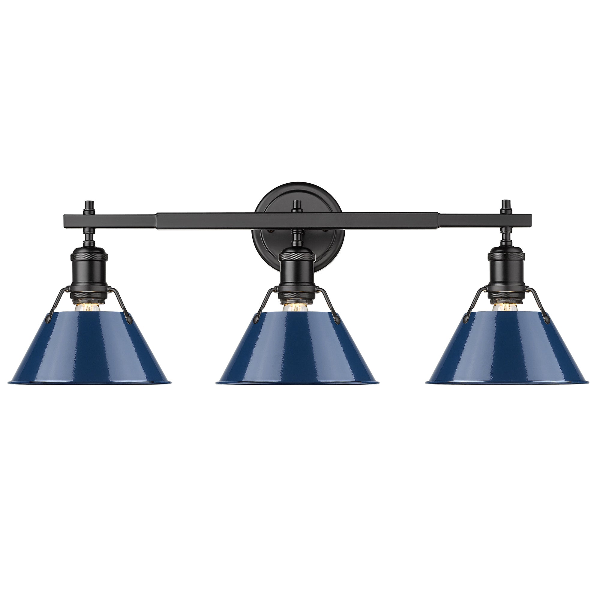 Orwell 3-Light Vanity Light in Matte Black with Matte Navy - - Golden Lighting