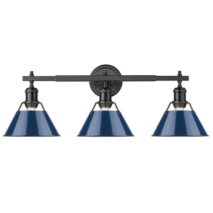 Orwell 3-Light Vanity Light in Matte Black with Matte Navy - - Golden Lighting