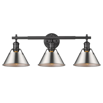 Orwell 3-Light Vanity Light in Matte Black with Pewter - Matte Black / Pewter / Silver - Golden Lighting