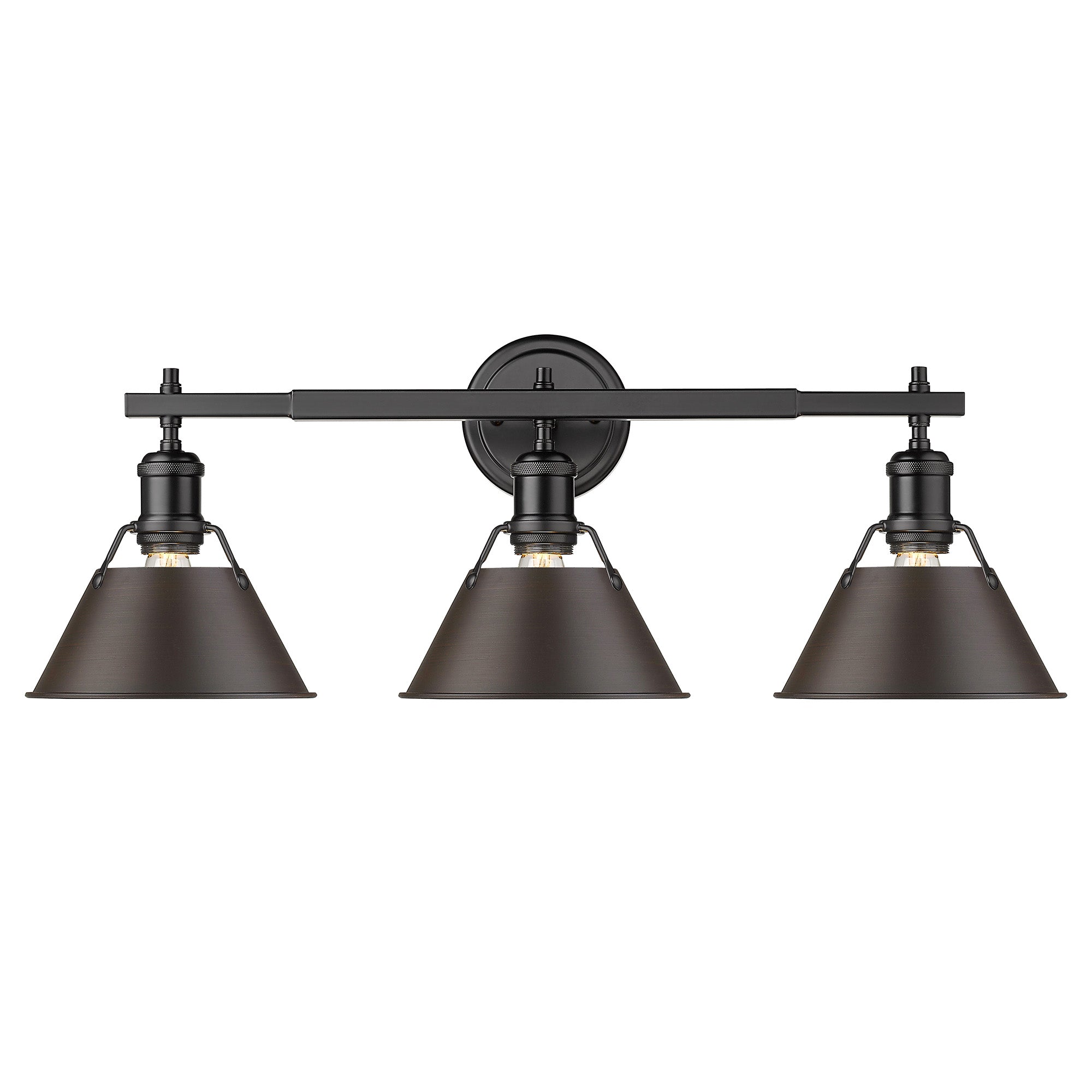 Orwell 3-Light Vanity Light in Matte Black with Rubbed Bronze - - Golden Lighting