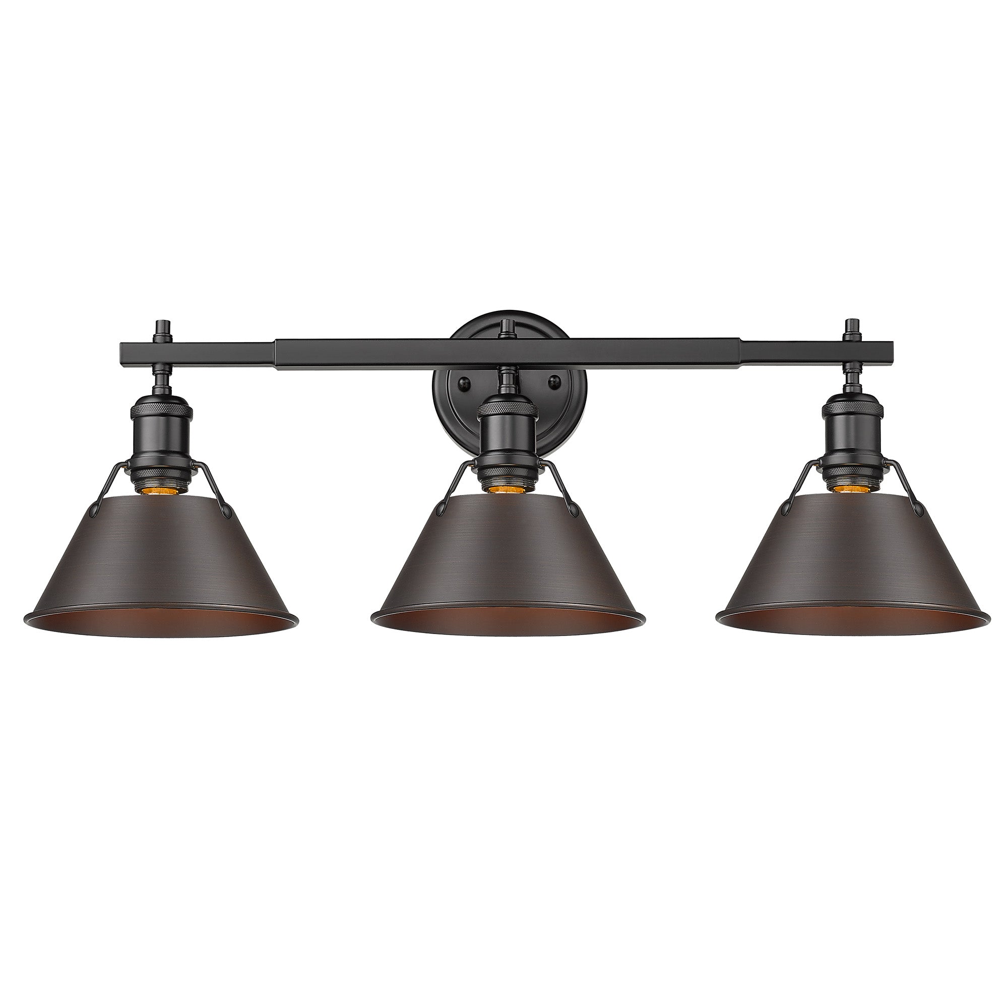 Orwell 3-Light Vanity Light in Matte Black with Rubbed Bronze - Default Title - Golden Lighting