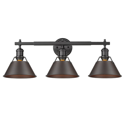 Orwell 3-Light Vanity Light in Matte Black with Rubbed Bronze - Matte Black / Rubbed Bronze / Bronze - Golden Lighting