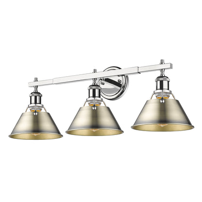 Orwell 3-Light Vanity Light in Chrome with Aged Brass - Chrome / Aged Brass / Gold - Golden Lighting