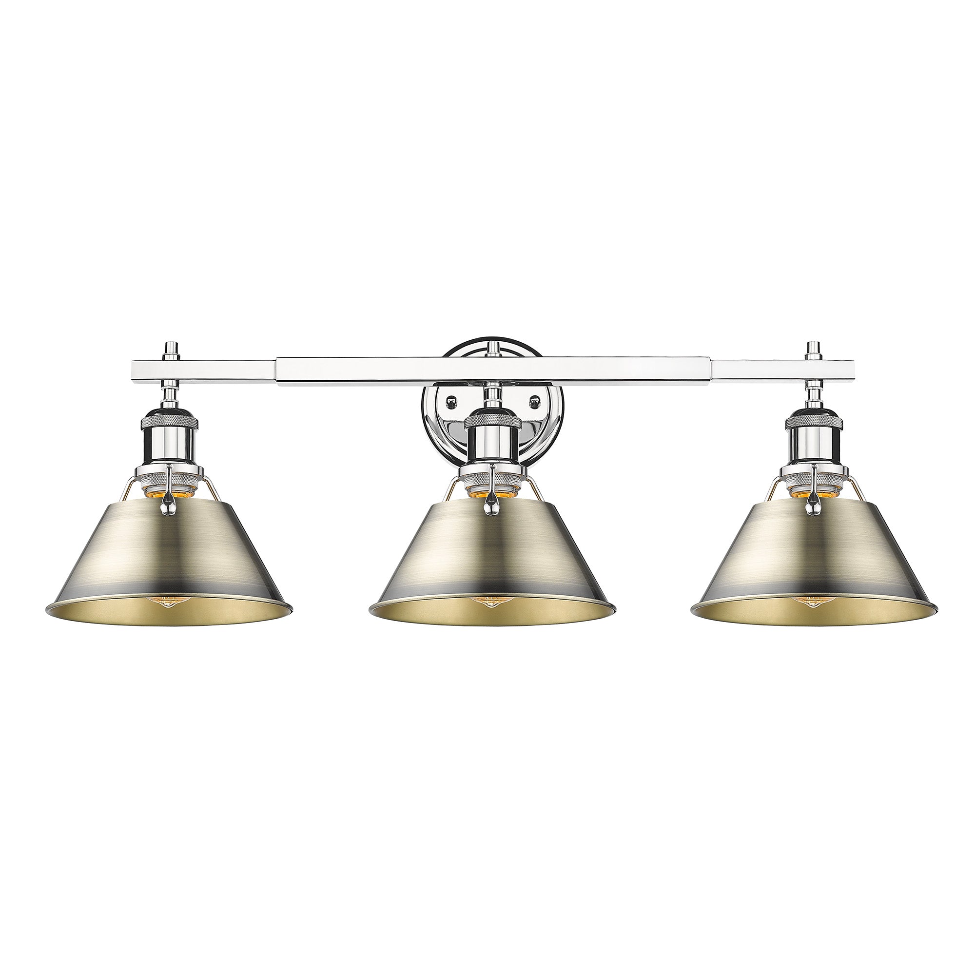 Orwell 3-Light Vanity Light in Chrome with Aged Brass - - Golden Lighting