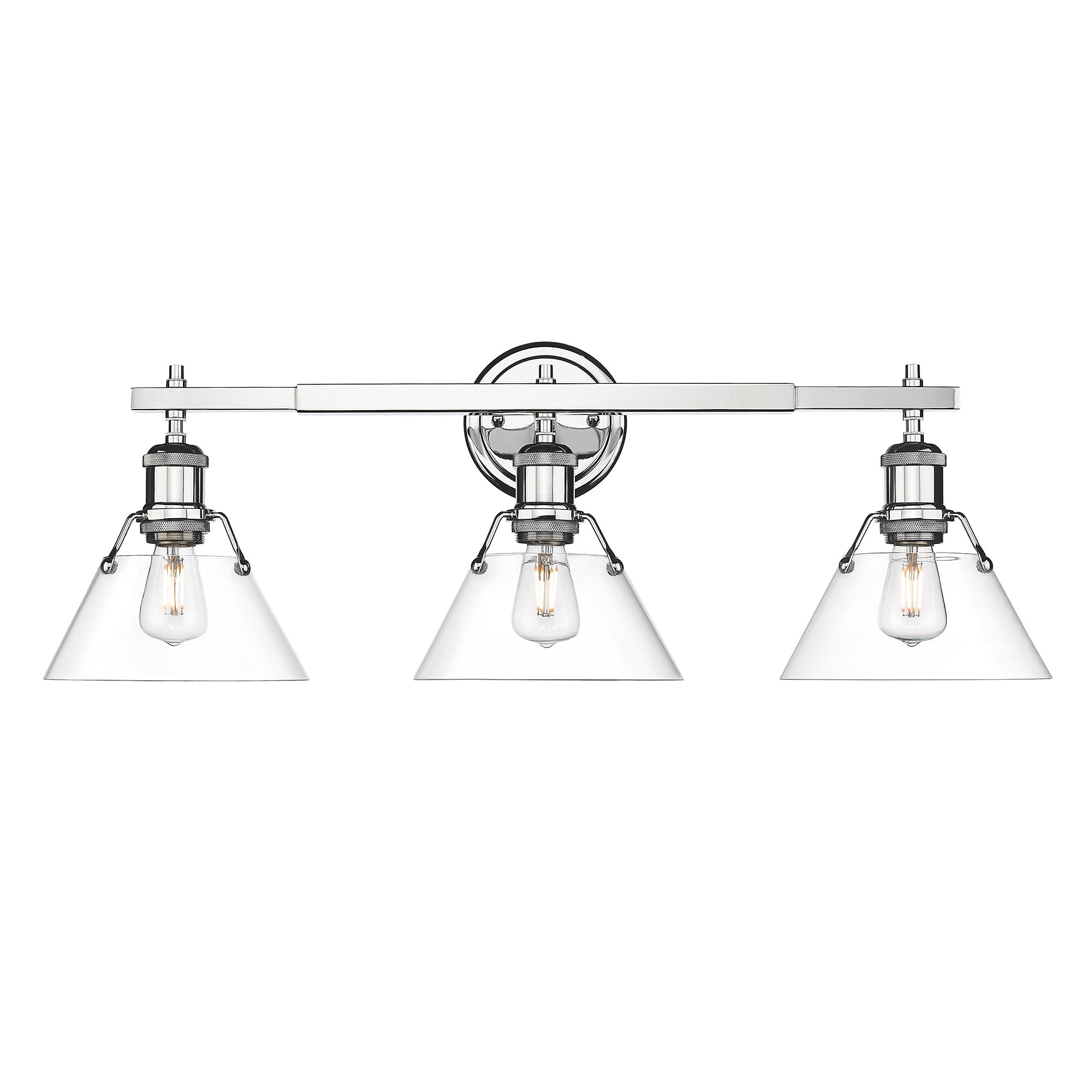 Orwell 3-Light Vanity Light in Chrome with Clear Glass - Chrome / Clear Glass / Clear - Golden Lighting