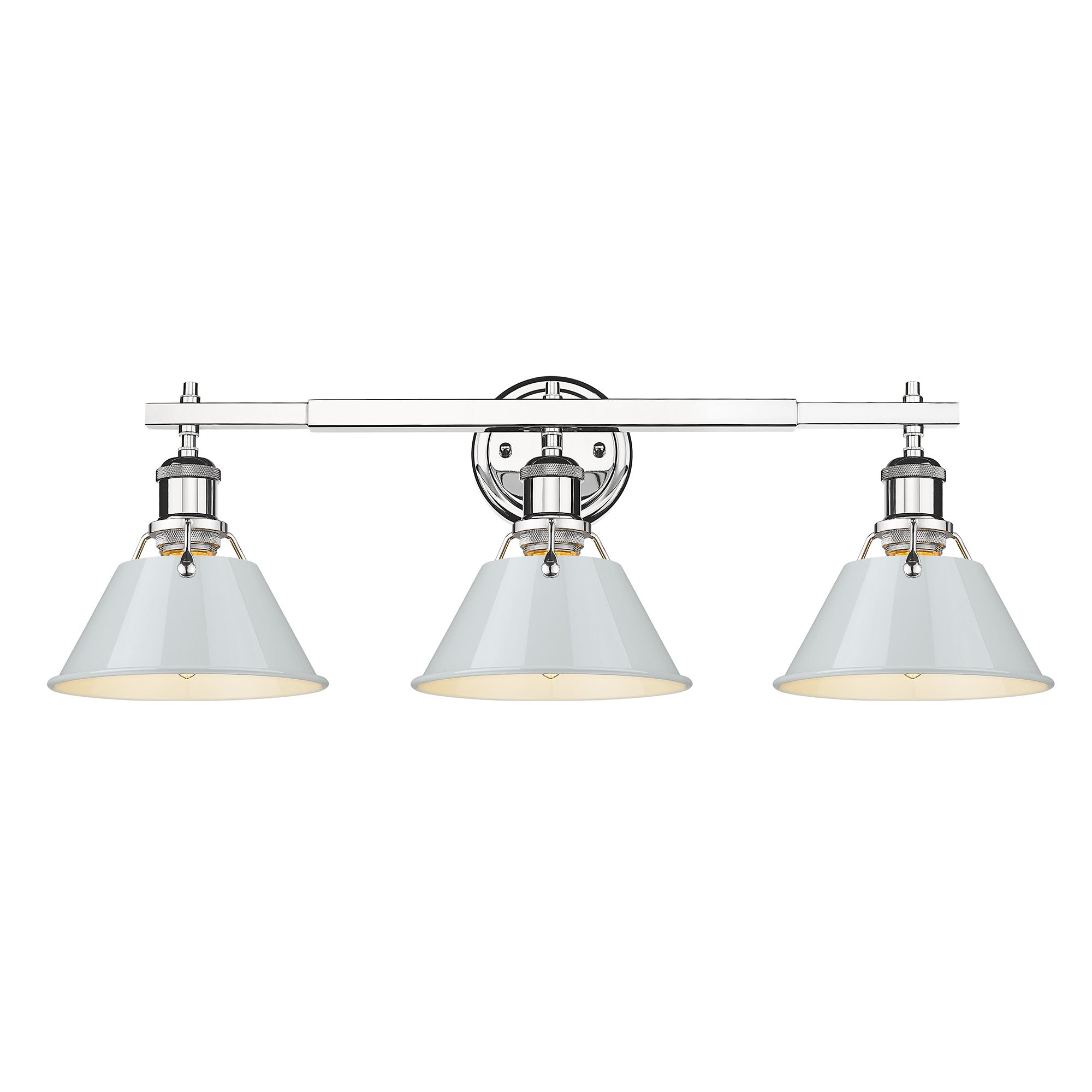 Orwell 3-Light Vanity Light in Chrome with Dusky Blue - - Golden Lighting