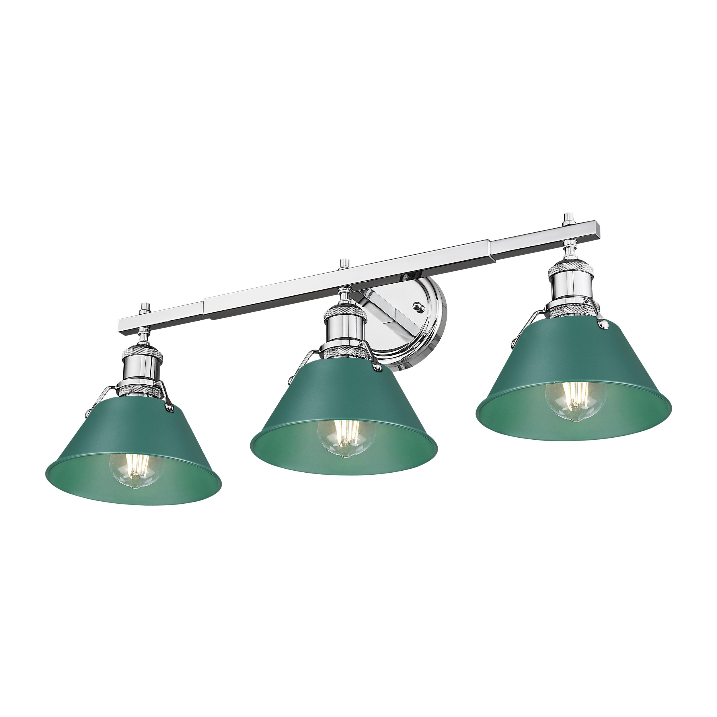 Orwell 3-Light Vanity Light in Chrome with Pine Green - Chrome / Pine Green / Green - Golden Lighting