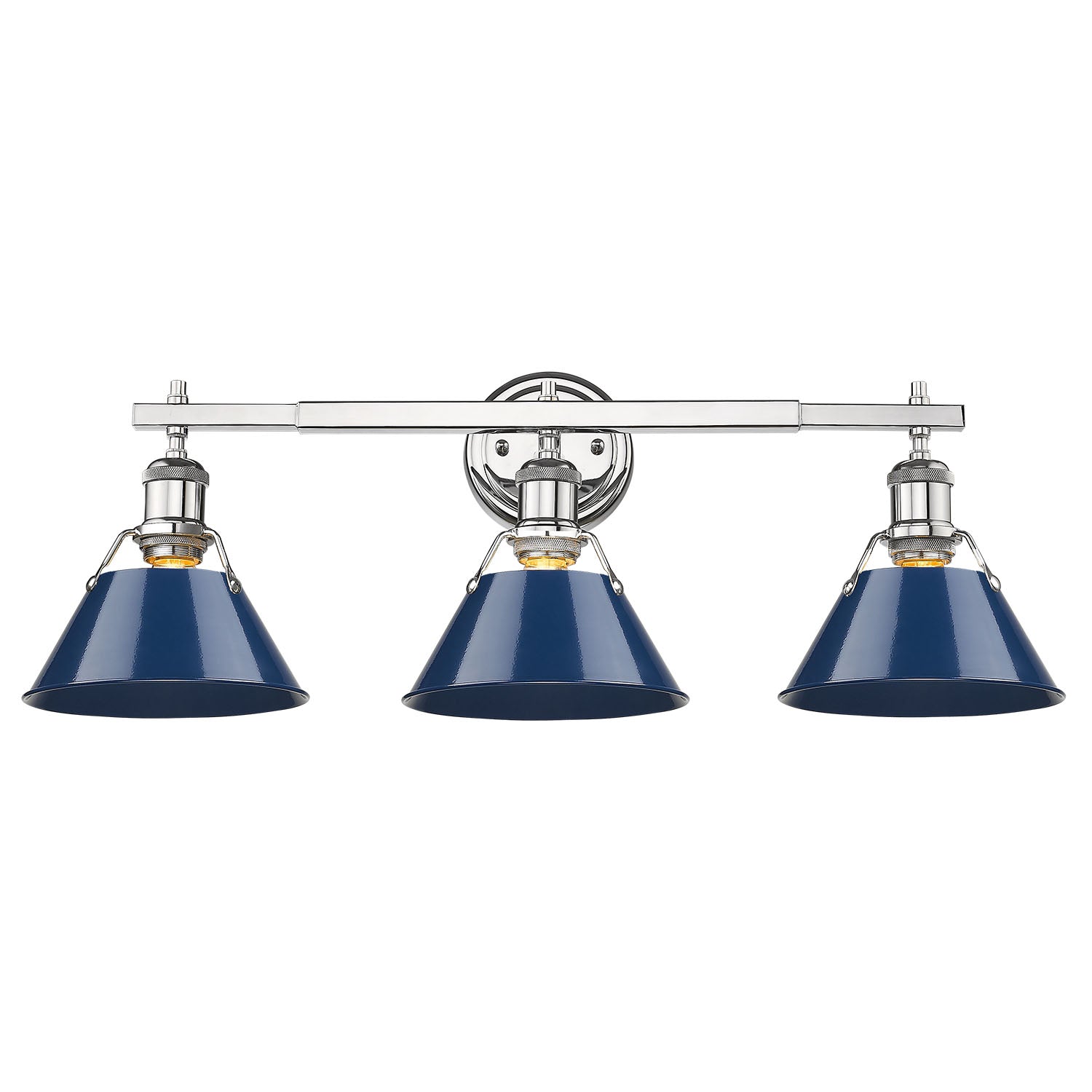 Orwell 3-Light Vanity Light in Chrome with Matte Navy - Chrome / Matte Navy / Blue - Golden Lighting