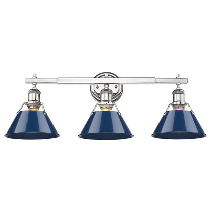 Orwell 3-Light Vanity Light in Chrome with Matte Navy - Chrome / Matte Navy / Blue - Golden Lighting