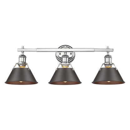 Orwell 3-Light Vanity Light in Chrome with Rubbed Bronze - Chrome / Rubbed Bronze / Bronze - Golden Lighting