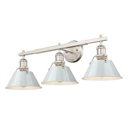 Orwell 3-Light Vanity Light in Pewter with Dusky Blue - - Golden Lighting