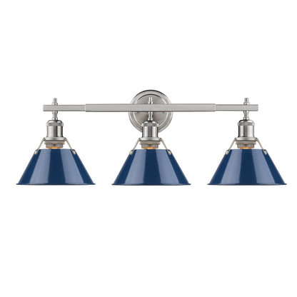 Orwell 3-Light Vanity Light in Pewter with Matte Navy - - Golden Lighting