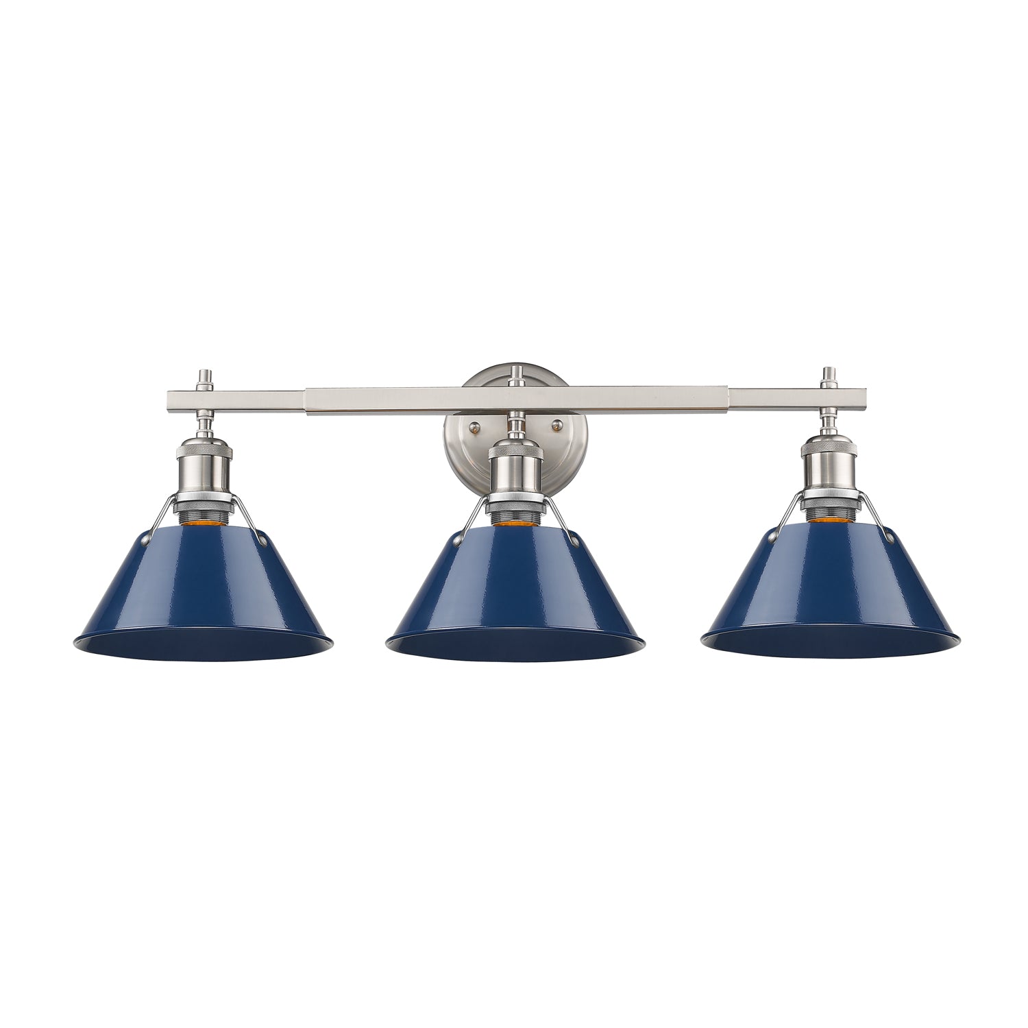 Orwell 3-Light Vanity Light in Pewter with Matte Navy - Pewter / Matte Navy / Blue - Golden Lighting