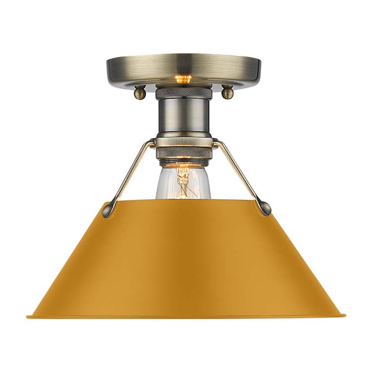 Yep by Golden Lighting Orwell 1-light Flush Mount in Aged Brass and Auric Yellow shade - - Golden Lighting