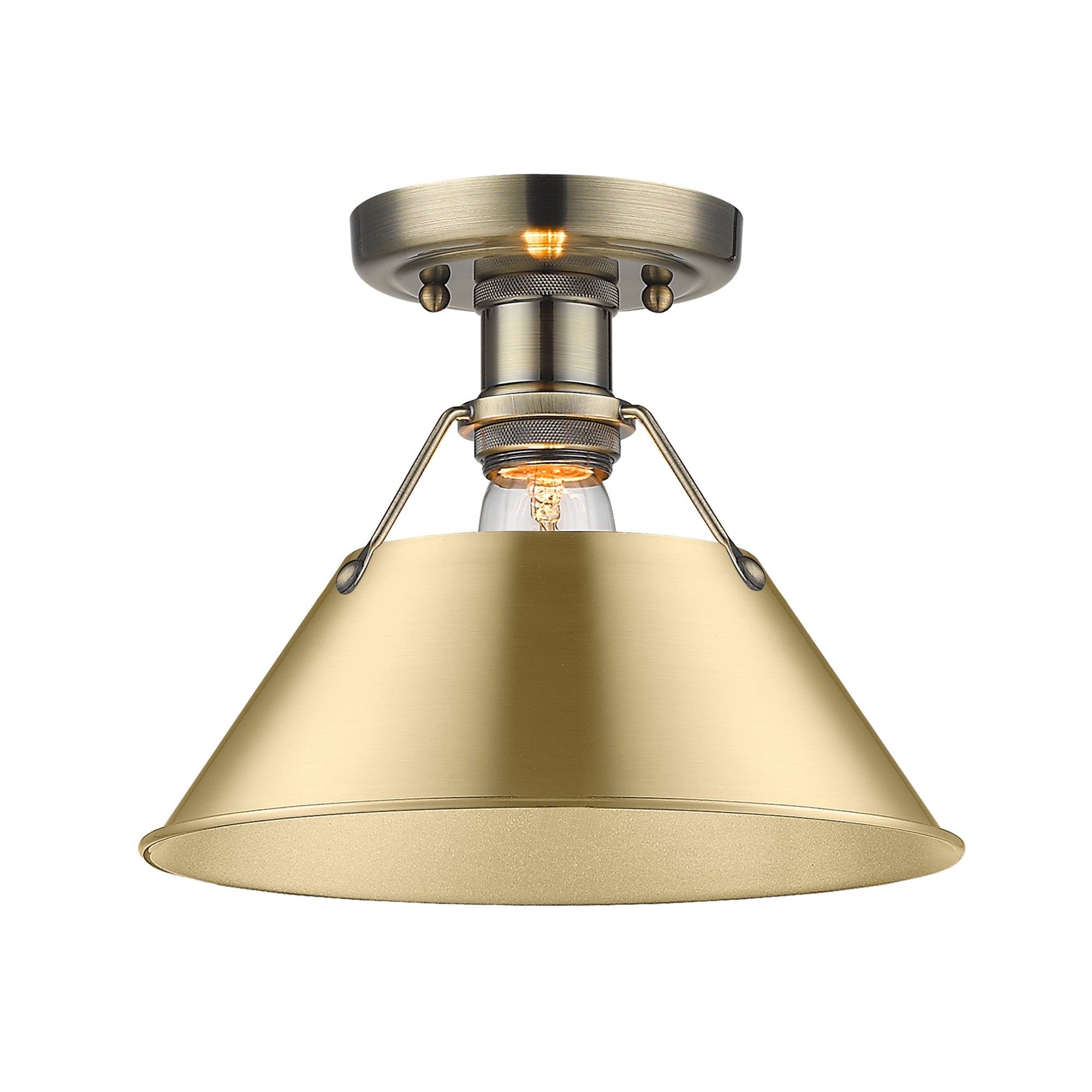 Yep by Golden Lighting Orwell 1-light Flush Mount in Aged Brass and Brushed Champagne Brass shade - - Golden Lighting