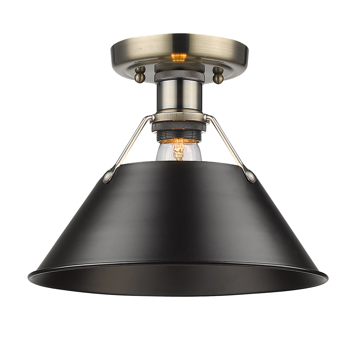 Yep by Golden Lighting Orwell 1-light Flush Mount in Aged Brass and Matte Black shade - - Golden Lighting