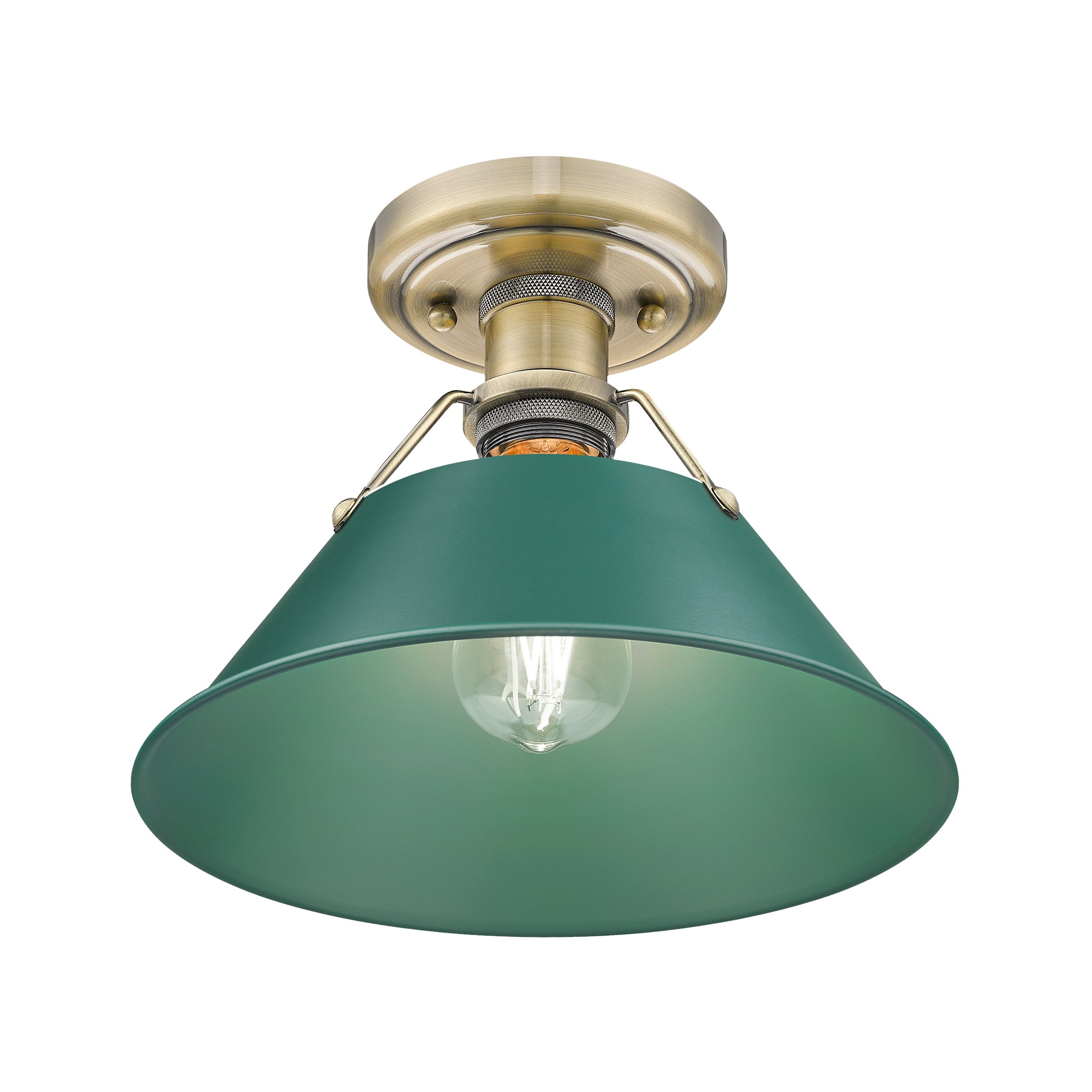 Yep by Golden Lighting Orwell 1-light Flush Mount in Aged Brass and Pine Green shade - - Golden Lighting