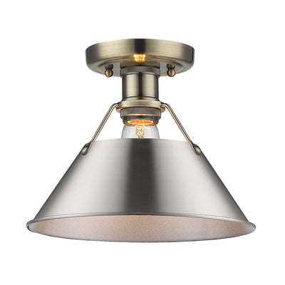 Yep by Golden Lighting Orwell 1-light Flush Mount in Aged Brass and Pewter shade - - Golden Lighting