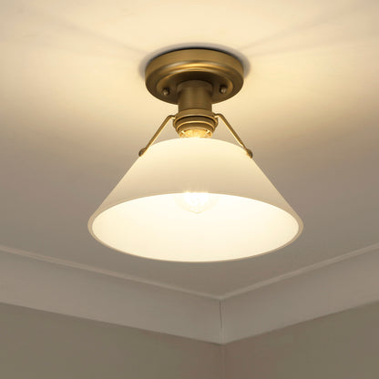 Yep by Golden Lighting Orwell 1-light Flush Mount in Brushed Champagne Brass and Opal Glass - - Golden Lighting