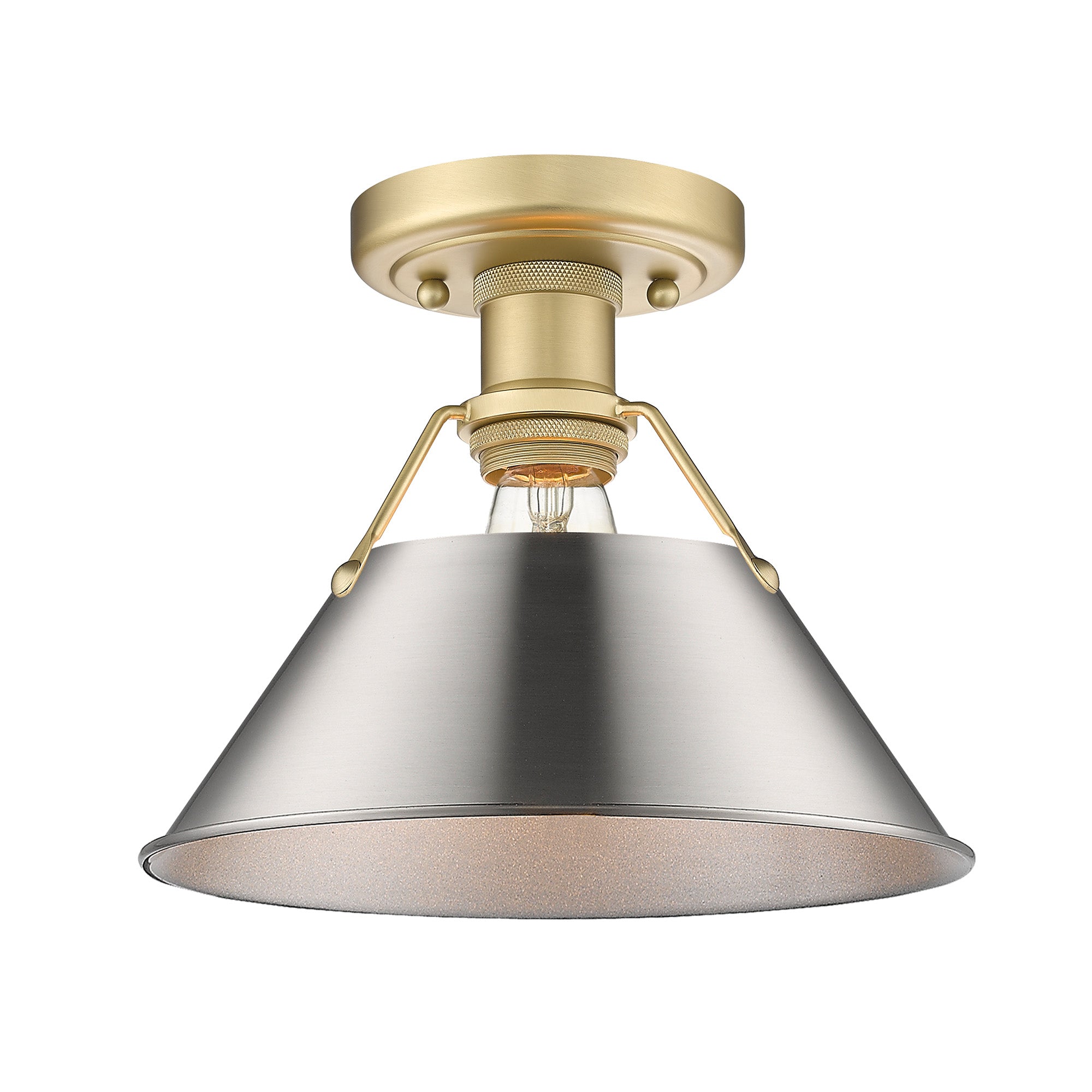 Yep by Golden Lighting Orwell 1-light Flush Mount in Brushed Champagne Brass and Pewter shade - - Golden Lighting