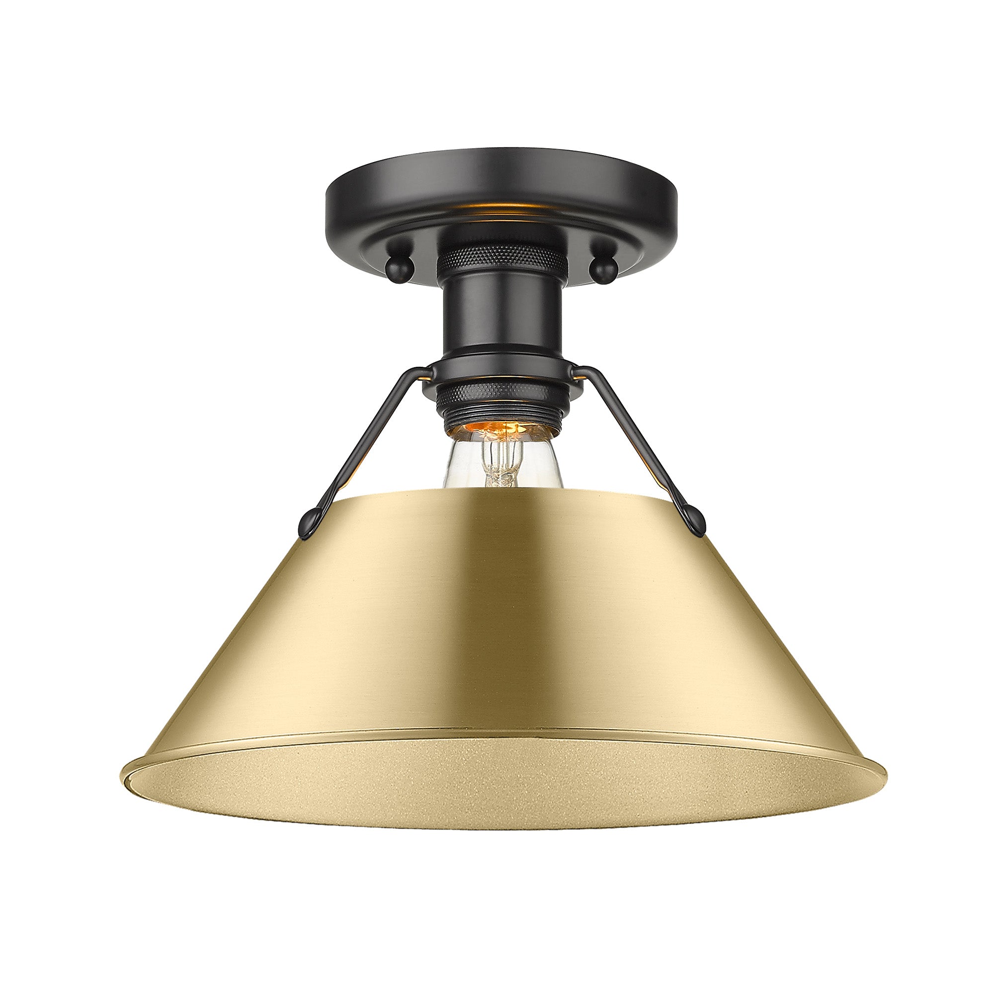 Yep by Golden Lighting Orwell 1-light Flush Mount in Matte Black and Brushed Champagne Brass shade - - Golden Lighting