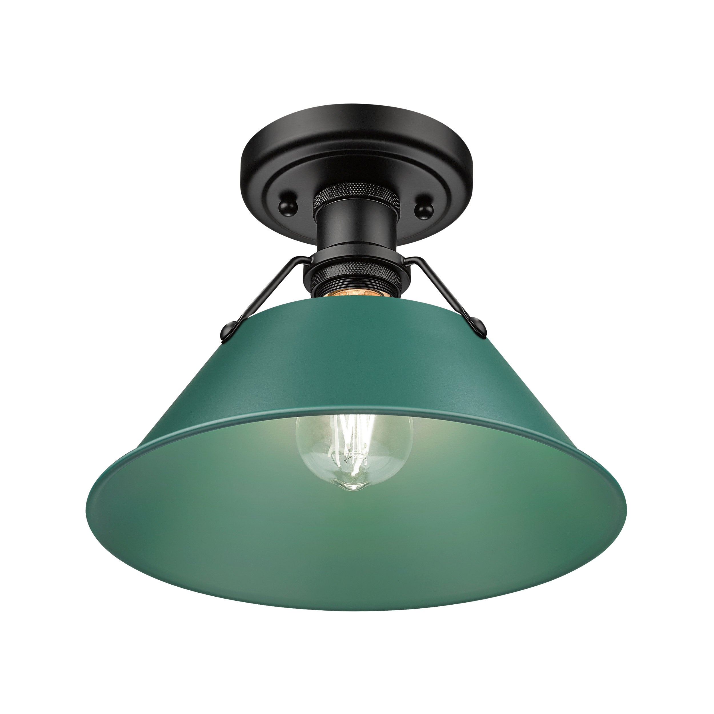 Yep by Golden Lighting Orwell 1-light Flush Mount in Matte Black and Pine Green shade - - Golden Lighting