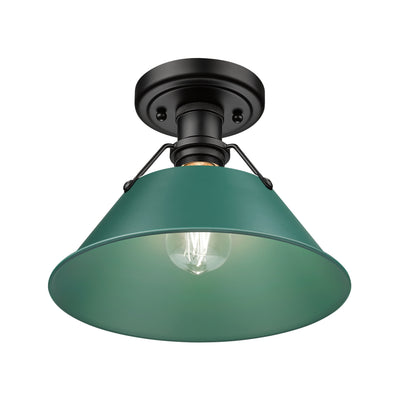 Yep by Golden Lighting Orwell 1-light Flush Mount in Matte Black and Pine Green shade - - Golden Lighting